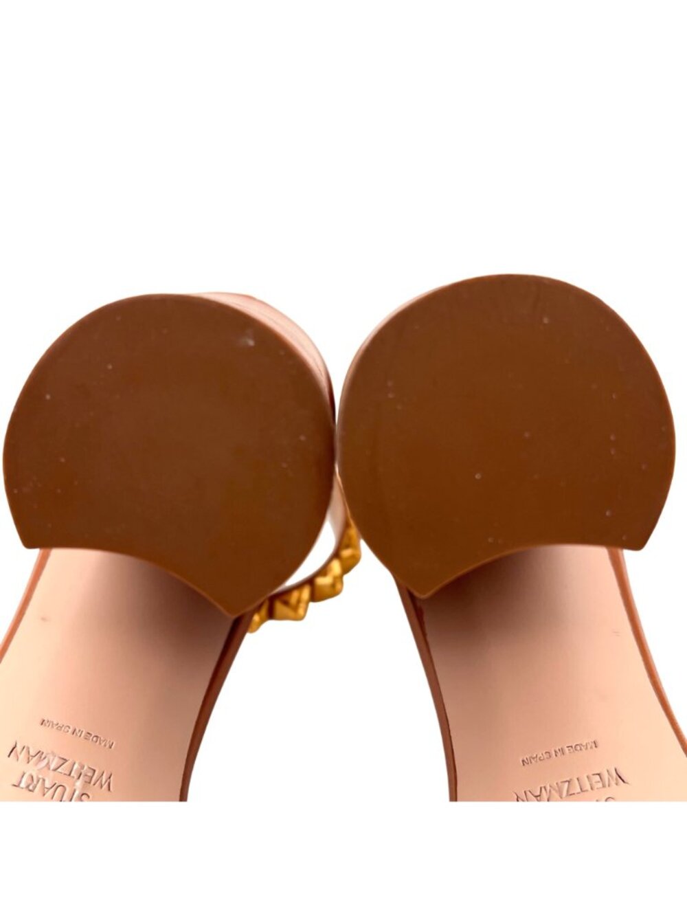 Stuart Weitzman Rosemarie Cognac Gold Stud Block Heels Ankle Strap 7.5B Spain - Picture 14 of 16